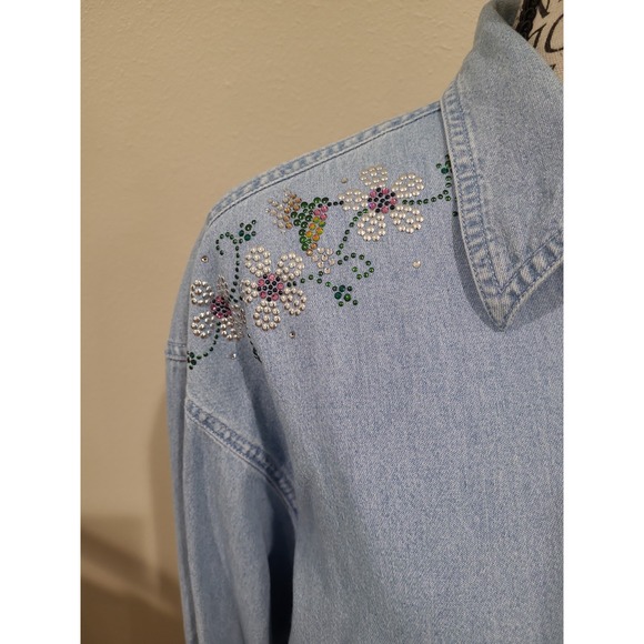 Vtg. Christine Alexander Lady SZ L denim shirt hummingbird embellished coastal - Picture 5 of 12